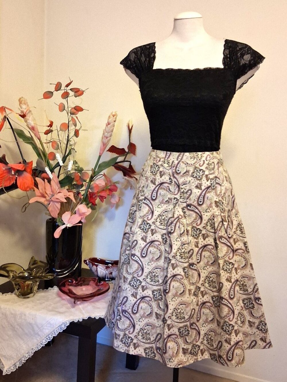 New Floral Printed A-Line Flared Skirt Flowy Swing Summer Lined Skirts 10